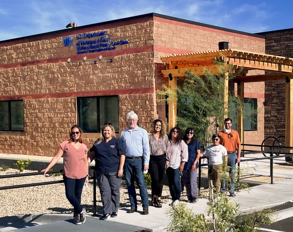 Group photo in front of the AZ Department of Veterans' Services building.